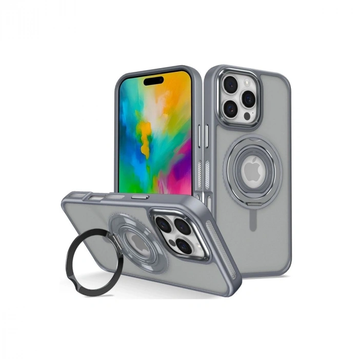 MARSİLYAN™-  Apple İphone 16 Pro Banza Magsafe Standlı Kapak - Titan Gri