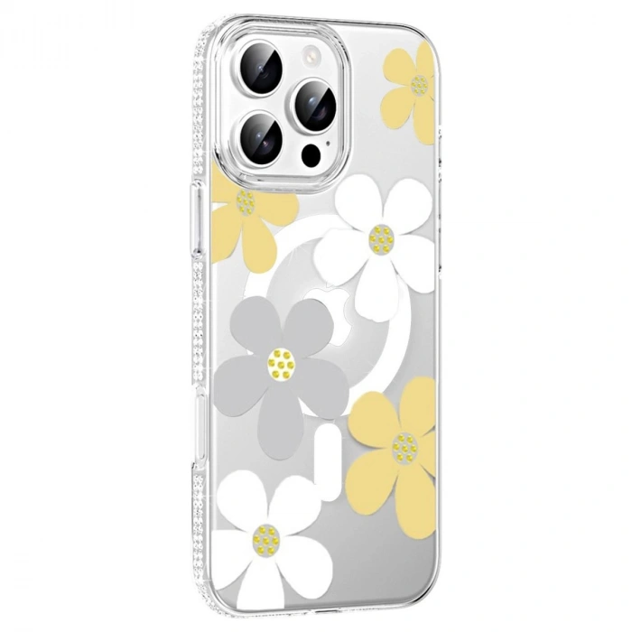 MARSİLYAN™-  Apple İphone 16 Pro Max Floral Magsafe Kapak - Sarı