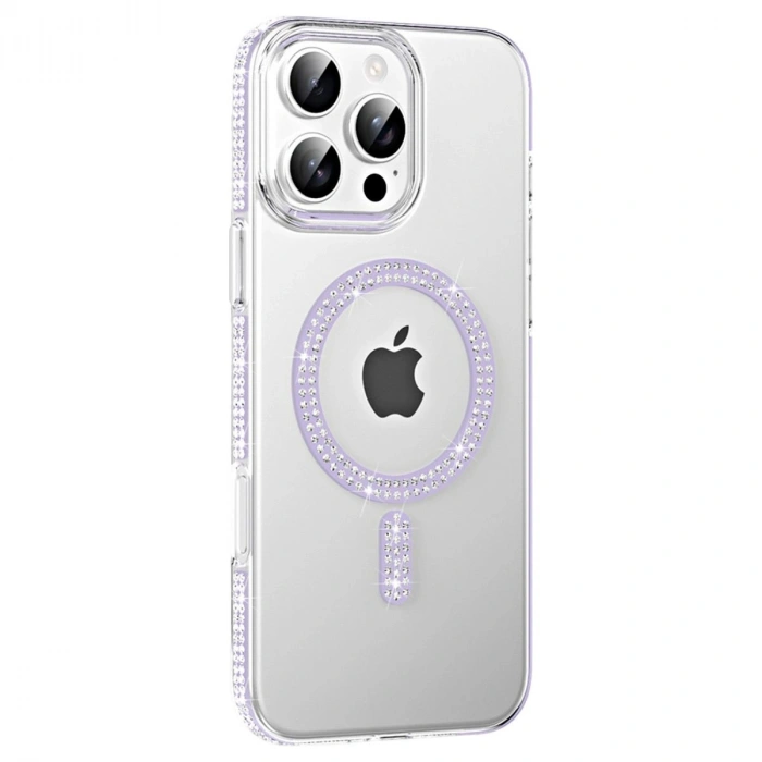 MARSİLYAN™-  Apple İphone 16 Pro Move Taşlı Magsafe Kapak - Lila