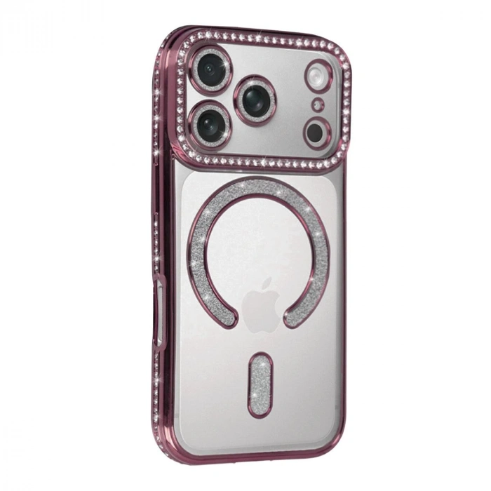 MARSİLYAN™- Apple İphone 17 Pro Joke Simli Magneticsafe Kılıf - Pembe