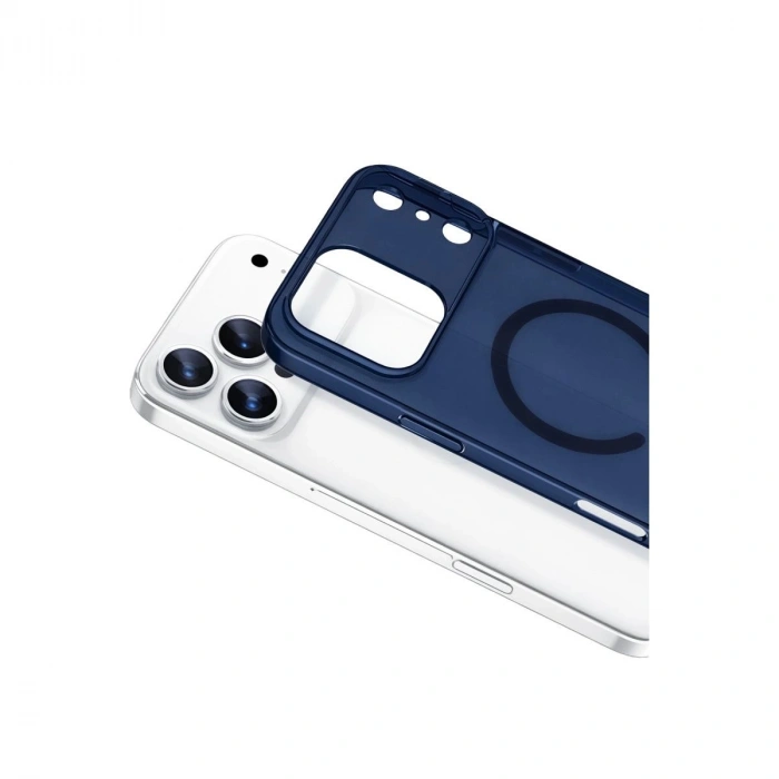 MARSİLYAN™- Apple İphone 17 Pro Max Combo Sert Şeffaf Magsafe Kapak - Mavi
