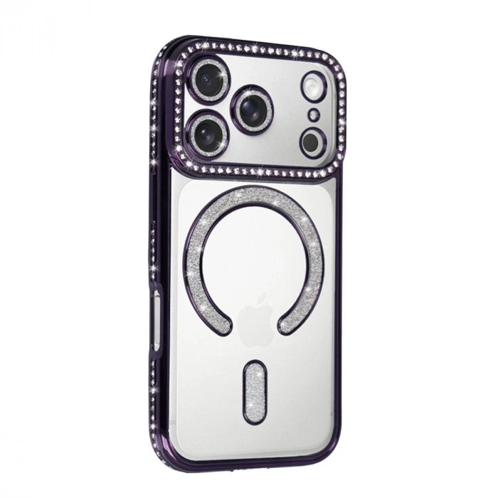 MARSİLYAN™- Apple İphone 17 Pro Max Joke Simli Magneticsafe Kılıf - Derin Mor