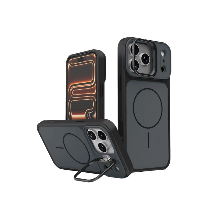 MARSİLYAN™-  Apple İphone 17 Pro Max Pale Magsafe Standlı Kapak - Siyah