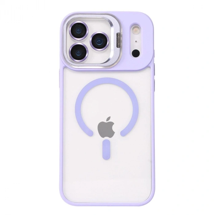 MARSİLYAN™-  Apple İphone 17 Pro Max Remim Lensli Magsafe Standlı Kapak - Lila
