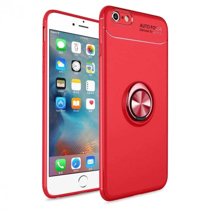 MARSİLYAN™- Apple İphone 6 Kılıf Range Yüzüklü Silikon - Kırmızı