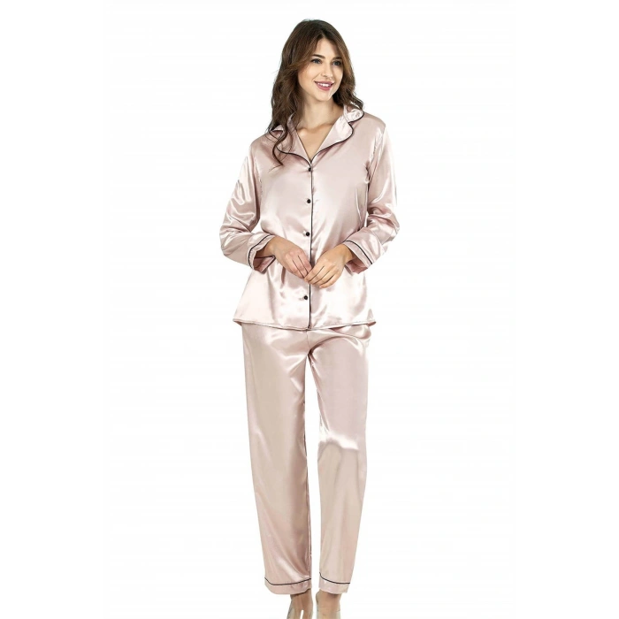 MARSiLYAN- Arias Closet Pudra İkili Saten Gecelik Pijama Takımı 7647