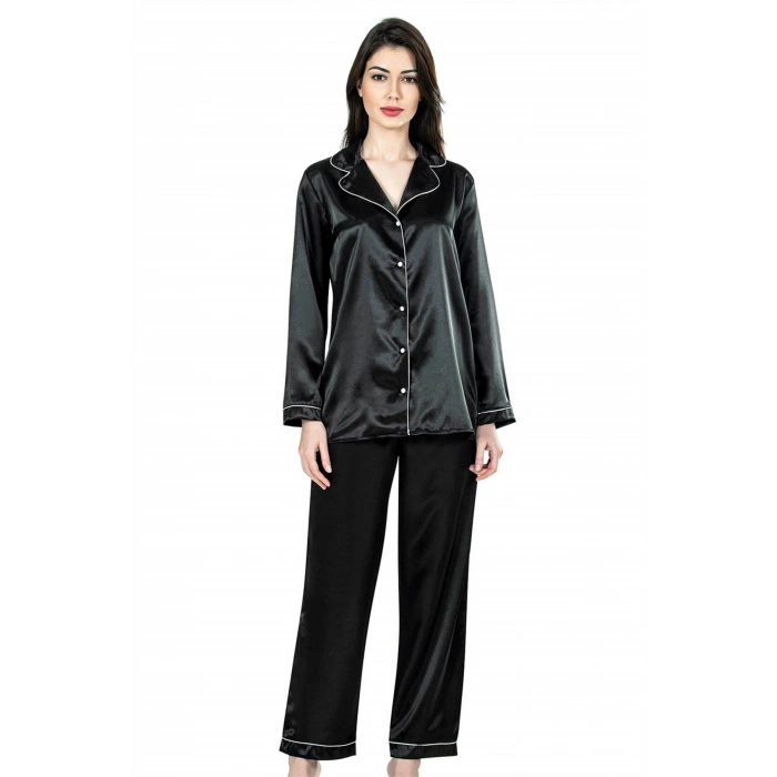 MARSiLYAN- Arias Closet Siyah İkili Saten Gecelik Pijama Takımı 7647
