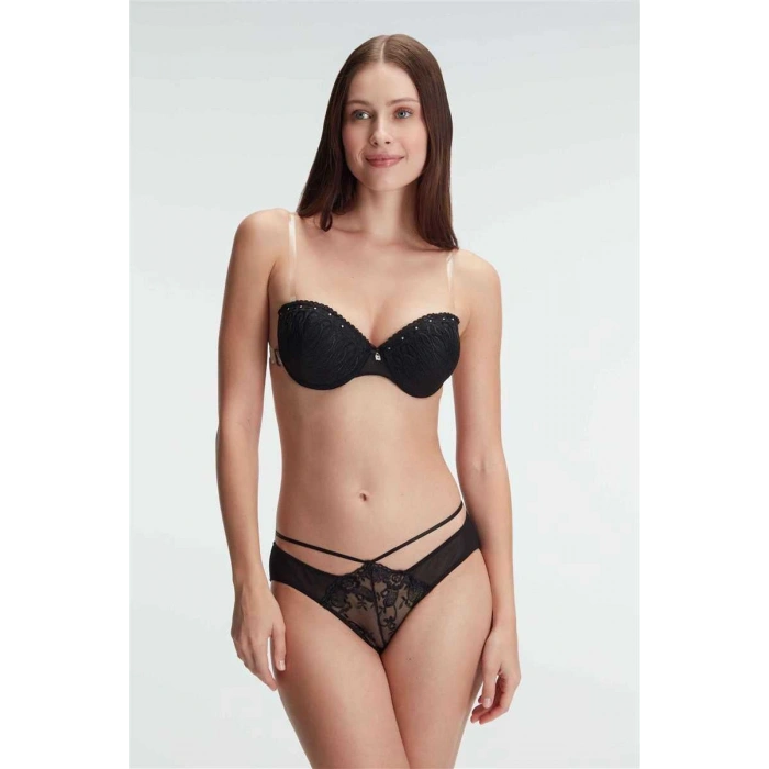 MARSiLYAN- Balenli Push Up Destekli Straplez Şeffaf Sırt Sütyeni