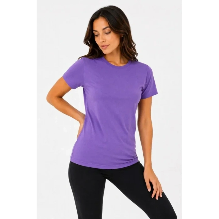 MARSiLYAN- Basic Tişört Bisiklet Yaka Kısa Kol Günlük Yazlık Slim Fit T-Shirt - Mor
