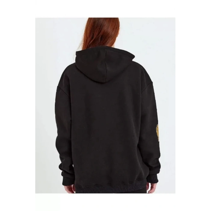 MARSiLYAN- Baskılı Kapüşonlu Sweatshirt - Siyah