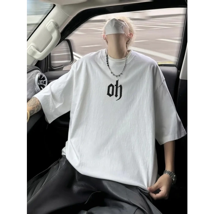 MARSiLYAN- Baskılı Oversize Bisiklet Yaka T-shirt - Beyaz