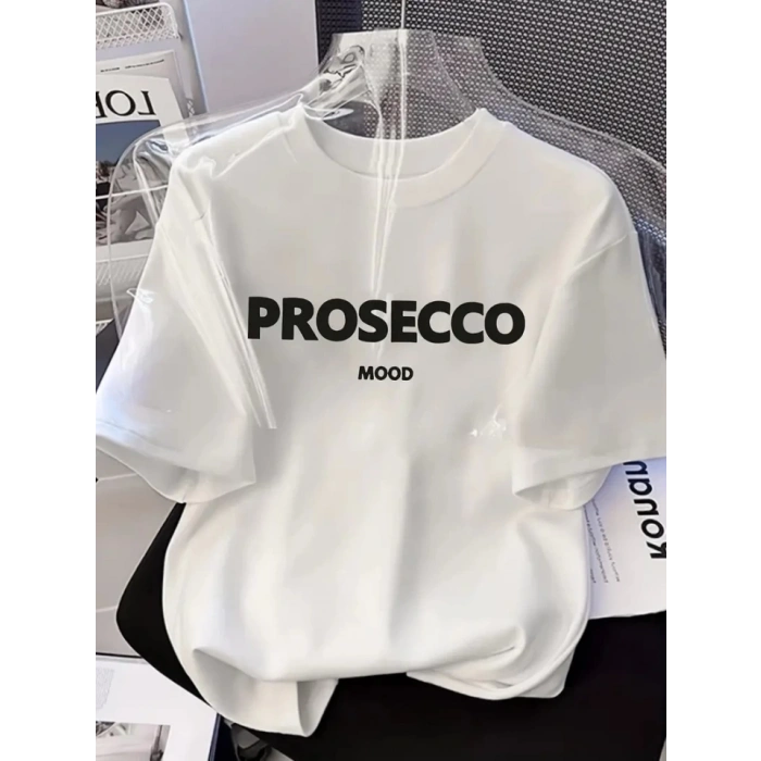 MARSiLYAN- Baskılı Oversize Bisiklet Yaka T-shirt - Beyaz