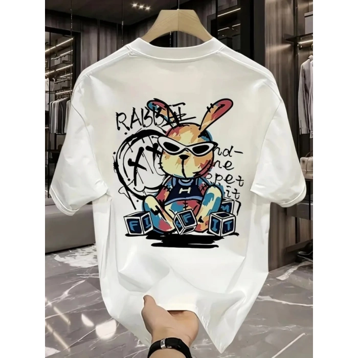 MARSiLYAN- Baskılı Oversize Bisiklet Yaka T-shirt - Beyaz