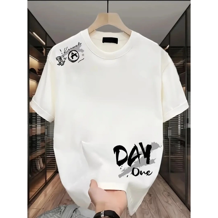 MARSiLYAN- Baskılı Oversize Bisiklet Yaka T-shirt - Beyaz