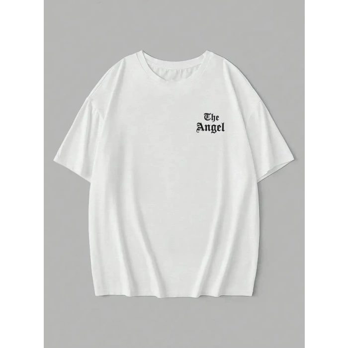 MARSiLYAN- Baskılı Oversize Bisiklet Yaka T-shirt - Beyaz