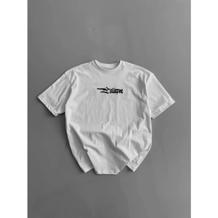 MARSiLYAN- Baskılı Oversize Bisiklet Yaka T-shirt - Beyaz