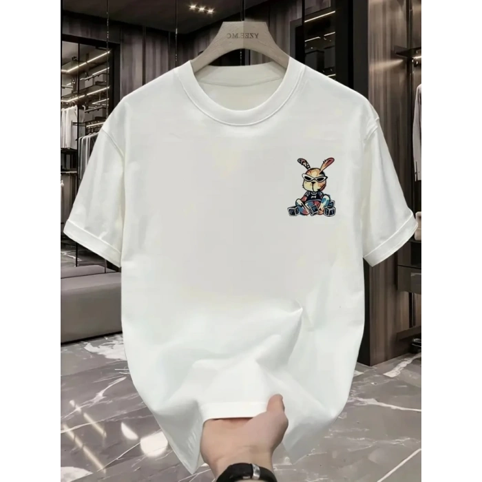 MARSiLYAN- Baskılı Oversize Bisiklet Yaka T-shirt - Beyaz