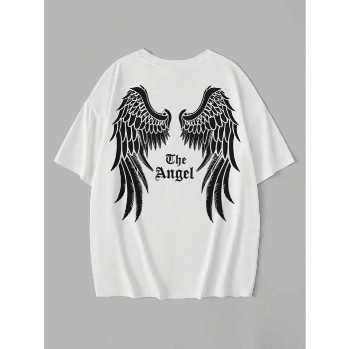 MARSiLYAN- Baskılı Oversize Bisiklet Yaka T-shirt - Beyaz