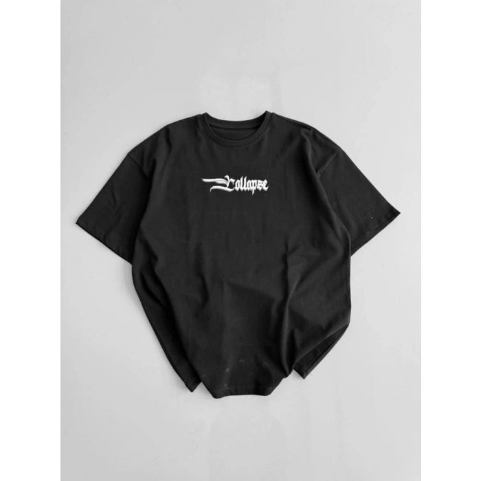MARSiLYAN- Baskılı Oversize Bisiklet Yaka T-shirt - Siyah