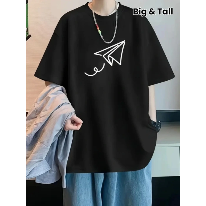 MARSiLYAN- Baskılı Oversize Bisiklet Yaka T-shirt - Siyah