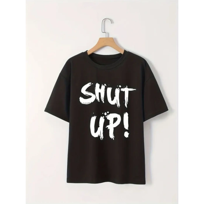 MARSiLYAN- Baskılı Oversize Bisiklet Yaka T-shirt - Siyah