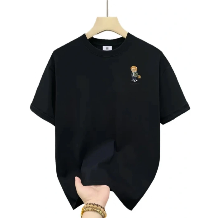 MARSiLYAN- Baskılı Oversize Bisiklet Yaka T-shirt - Siyah