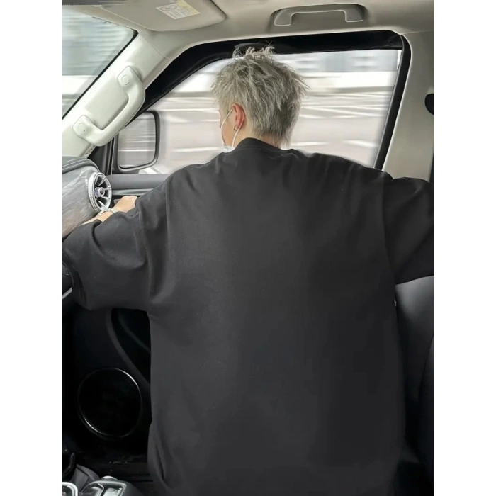 MARSiLYAN- Baskılı Oversize Bisiklet Yaka T-shirt - Siyah