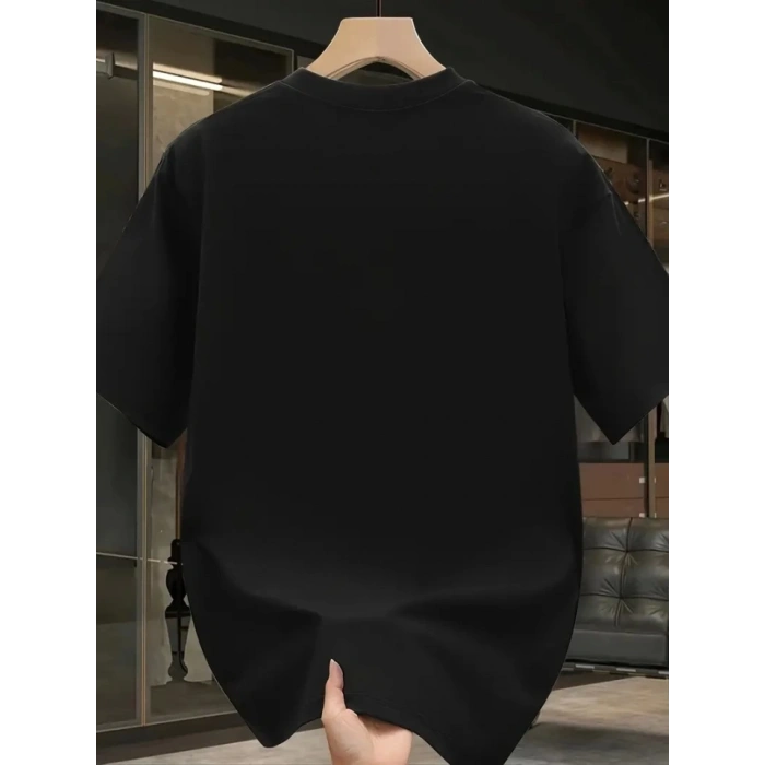 MARSiLYAN- Baskılı Oversize Bisiklet Yaka T-shirt - Siyah