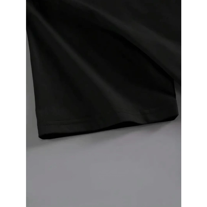 MARSiLYAN- Baskılı Oversize Bisiklet Yaka T-shirt - Siyah