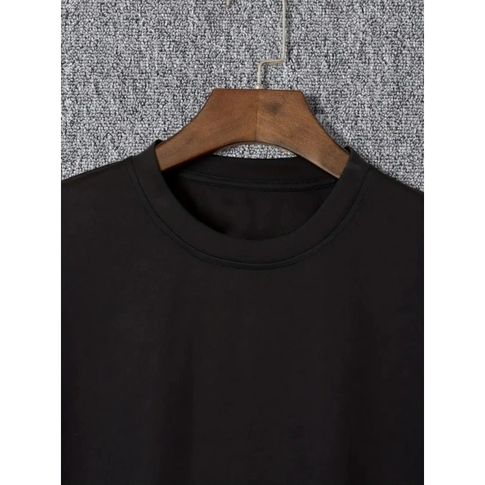 MARSiLYAN- Baskılı Oversize Bisiklet Yaka T-shirt - Siyah