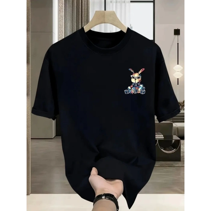 MARSiLYAN- Baskılı Oversize Bisiklet Yaka T-shirt - Siyah