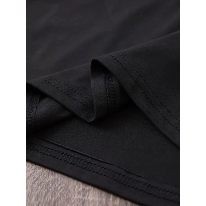 MARSiLYAN- Baskılı Oversize Bisiklet Yaka T-shirt - Siyah