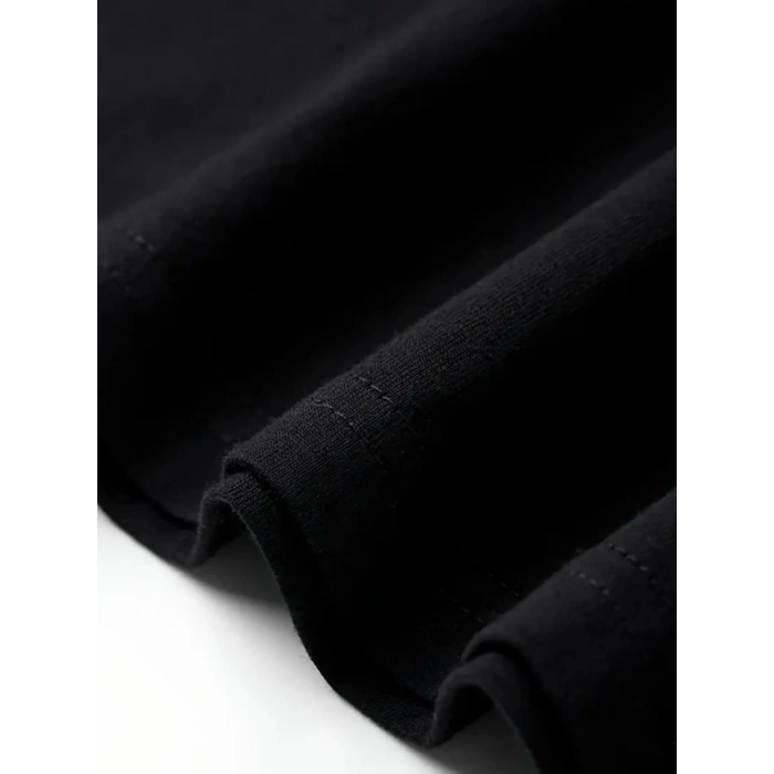 MARSiLYAN- Baskılı Oversize Bisiklet Yaka T-shirt - Siyah