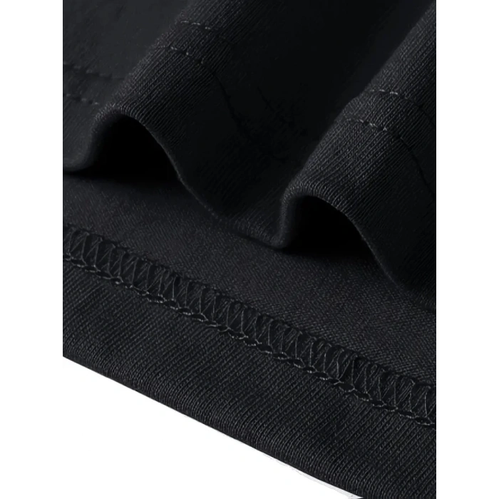 MARSiLYAN- Baskılı Oversize Bisiklet Yaka T-shirt - Siyah
