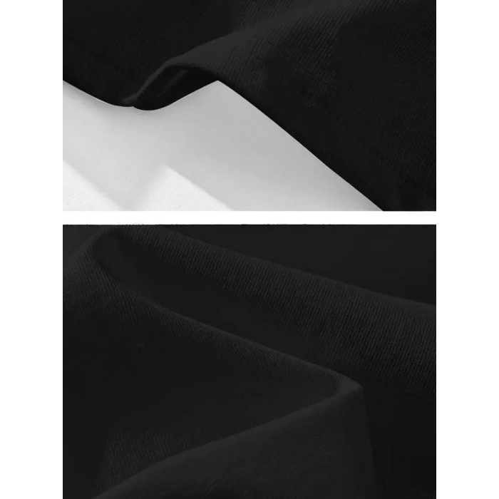 MARSiLYAN- Baskılı Oversize Bisiklet Yaka T-shirt - Siyah