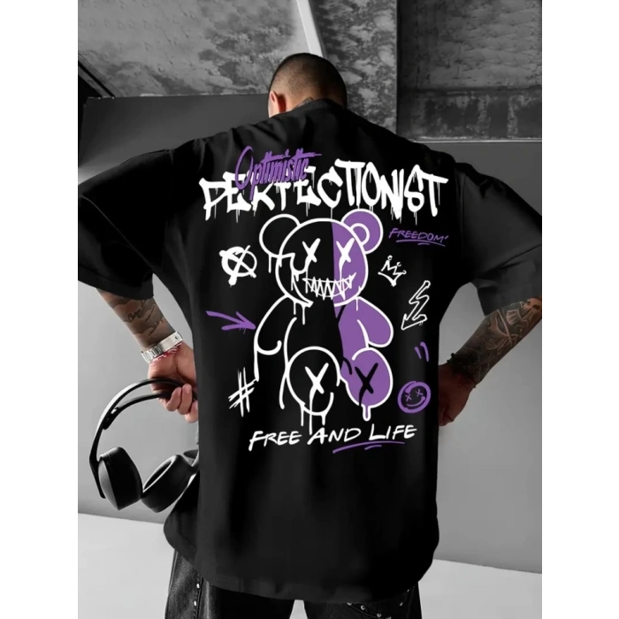 MARSiLYAN- Baskılı Oversize Bisiklet Yaka Tshirt