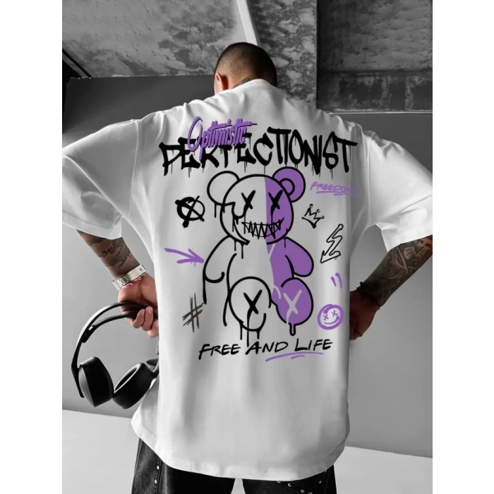 MARSiLYAN- Baskılı Oversize Bisiklet Yaka Tshirt