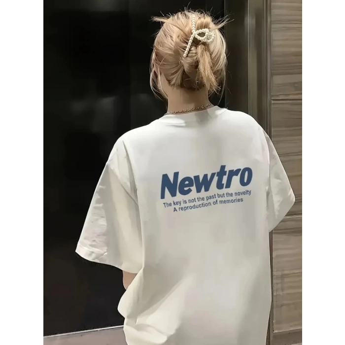 MARSiLYAN- Baskılı Oversize Bisiklet Yaka Tshirt