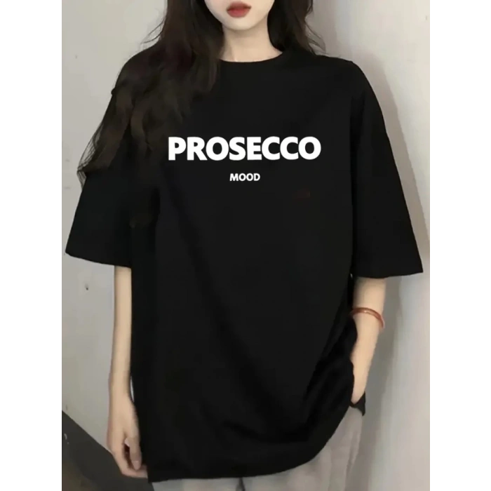 MARSiLYAN- Baskılı Oversize Bisiklet Yaka Tshirt