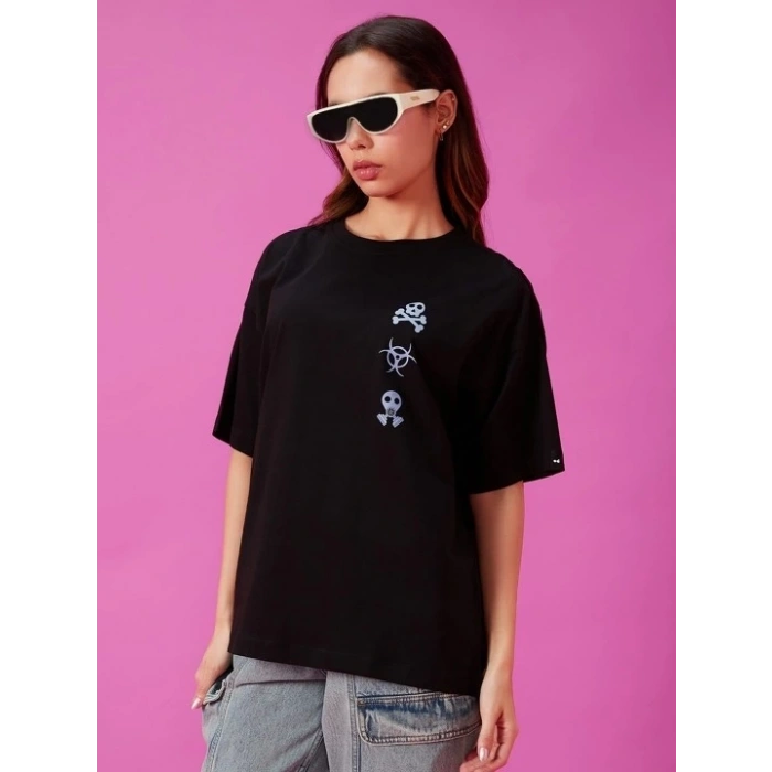 MARSiLYAN- Baskılı Oversize T-shirt - Siyah