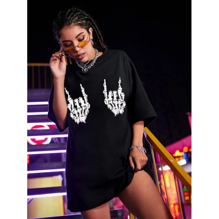 MARSiLYAN- Baskılı Oversize T-shirt - Siyah