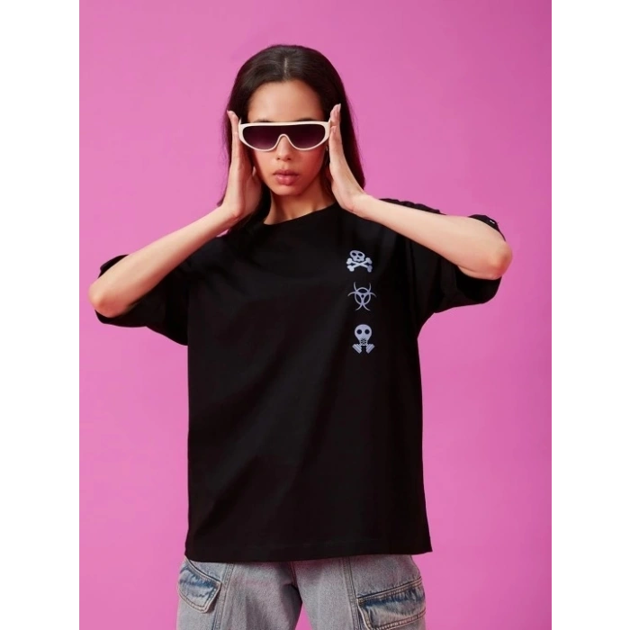 MARSiLYAN- Baskılı Oversize T-shirt - Siyah