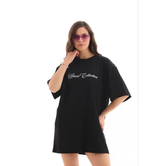 MARSiLYAN- Baskılı T-Shirt Kısa Kol Bisiklet Yaka Regular Rahat Kalıp Günlük Tişört - Siyah