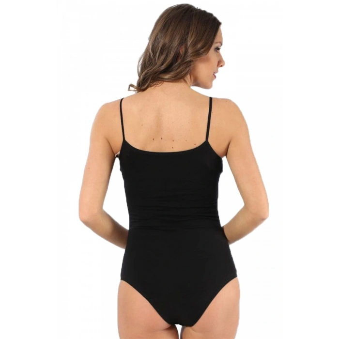 MİRAY- Bayan İp Askılı Çıtçıtlı Body Siyah
