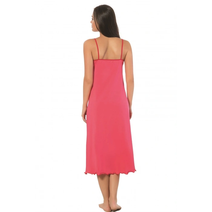 MİRAY- Bayan İp Askılı Uzun Gecelik Fuşya
