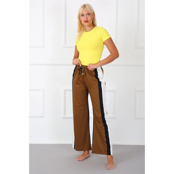 MARSiLYAN- Bayan Penye Bol Paça Pantolon Sütlü Kahve