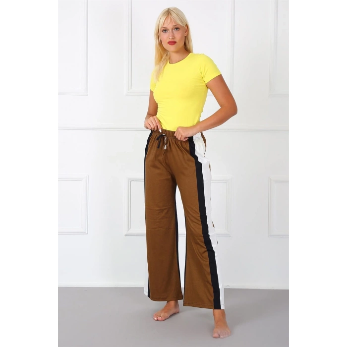 MARSiLYAN- Bayan Penye Bol Paça Pantolon Sütlü Kahve
