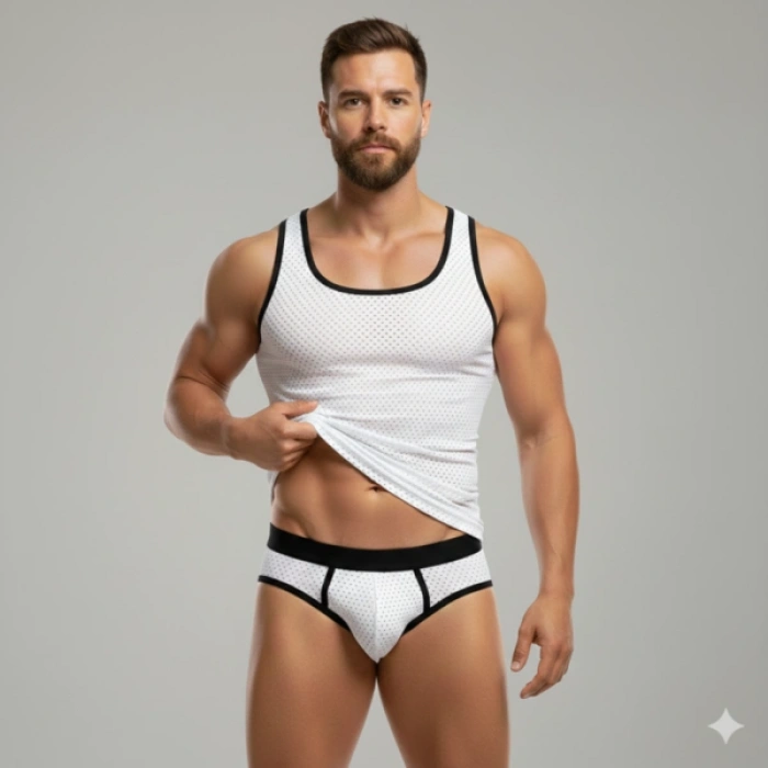 MARSiLYAN- Beyaz Delikli Kumaş Tank Top Slip Takımı