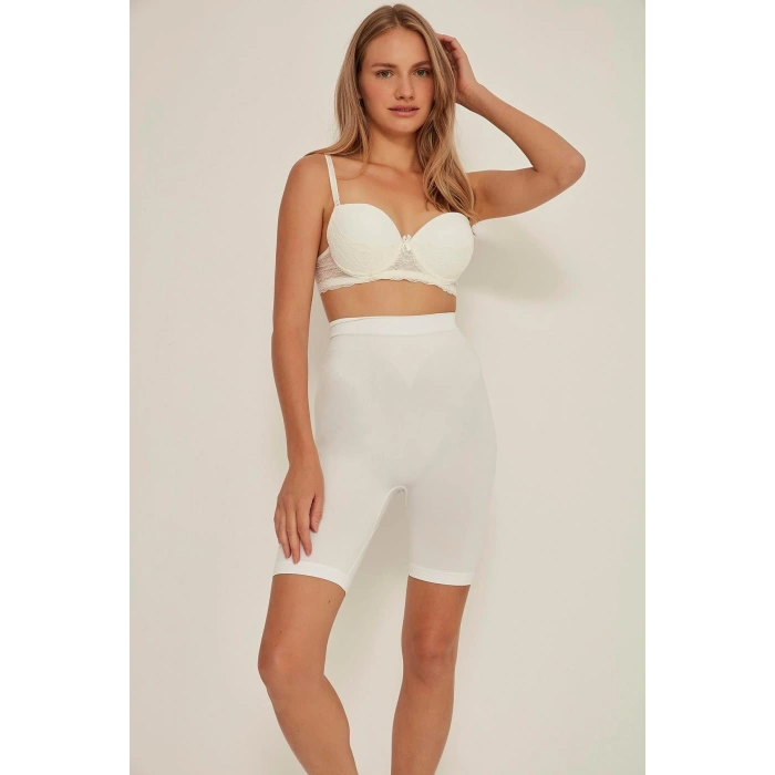 MARSiLYAN-  Beyaz MI Emay 3005 Soft Uzun Paçalı Boxer Korse