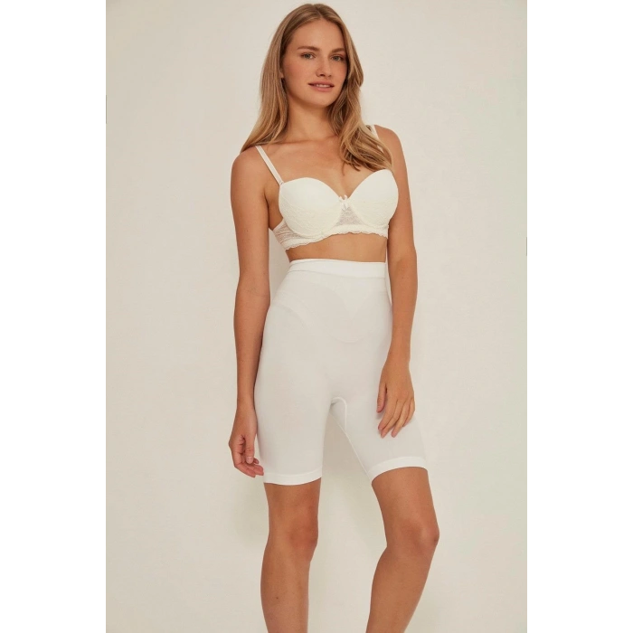 MARSiLYAN-  Beyaz MI Emay 3005 Soft Uzun Paçalı Boxer Korse